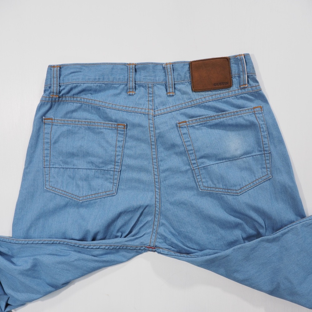 Gustin Jeans Mens 37 Blue Selvedge Straight Fit Lightweight Denim Button Fly - Picture 9 of 16